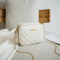 Stylish Mini Chain Crossbody Bag Argyle Quilted Purse with Tassel