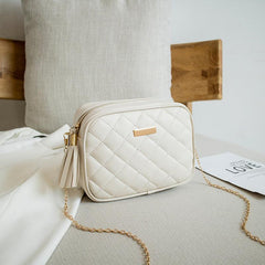 Stylish Mini Chain Crossbody Bag Argyle Quilted Purse with Tassel