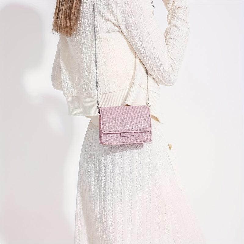 Glitter Chain Crossbody Bag Mini Square Shoulder Bag Coin Purse