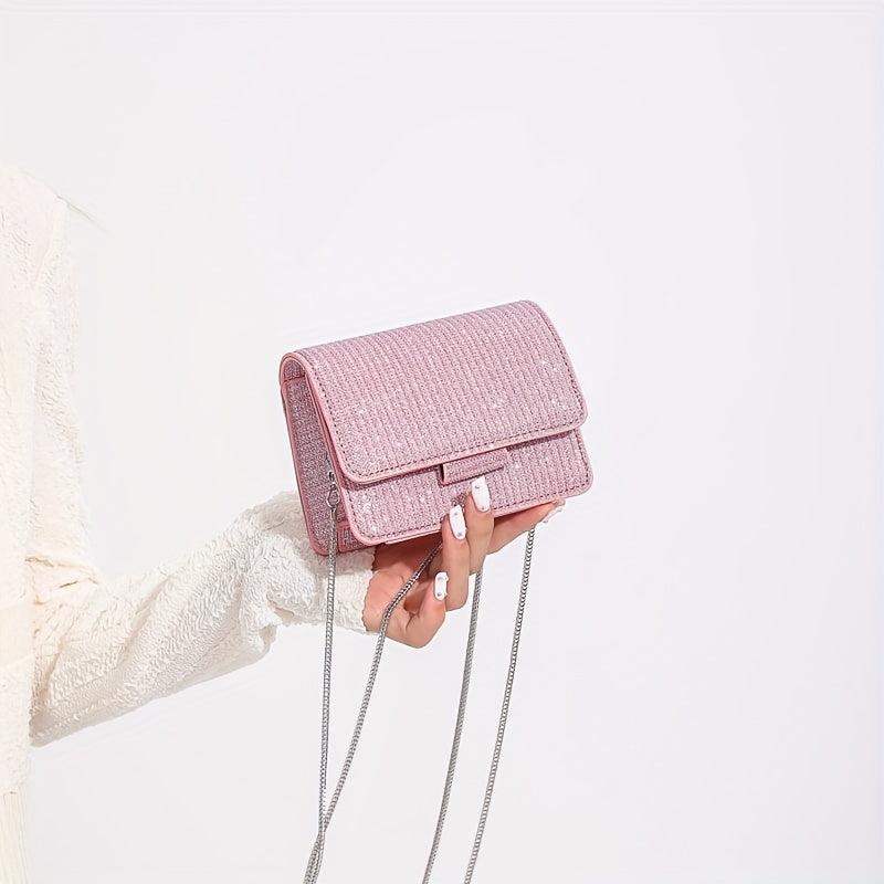 Glitter Chain Crossbody Bag Mini Square Shoulder Bag Coin Purse