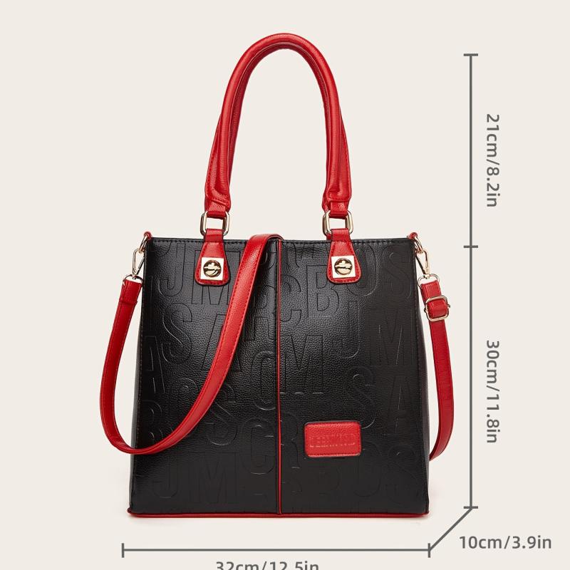 Letter Patch Decor Shoulder Bag Set - Women's Faux Leather Handbag & Clutch