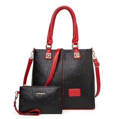 Letter Patch Decor Shoulder Bag Set - Women's Faux Leather Handbag & Clutch