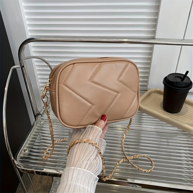 Solid Square Shoulder Chain Bag Zipper Purse