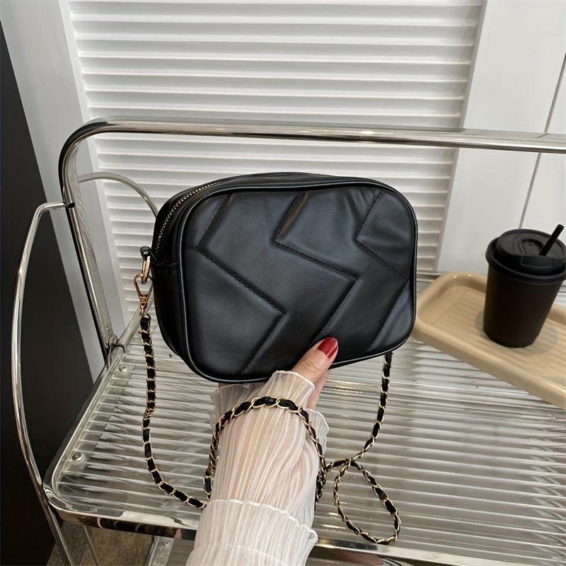 Solid Square Shoulder Chain Bag Zipper Purse