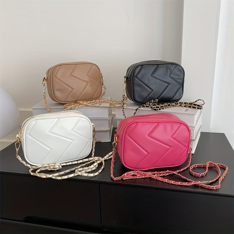 Solid Square Shoulder Chain Bag Zipper Purse