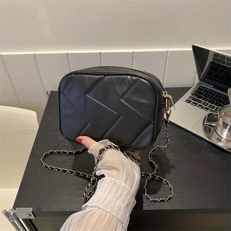 Solid Square Shoulder Chain Bag Zipper Purse