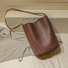 Vintage Textured Bucket Bag Small Shoulder Bag For Women
