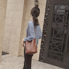 Vintage Textured Bucket Bag Small Shoulder Bag For Women