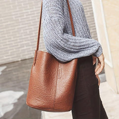 Vintage Textured Bucket Bag Small Shoulder Bag For Women