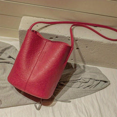 Vintage Textured Bucket Bag Small Shoulder Bag For Women