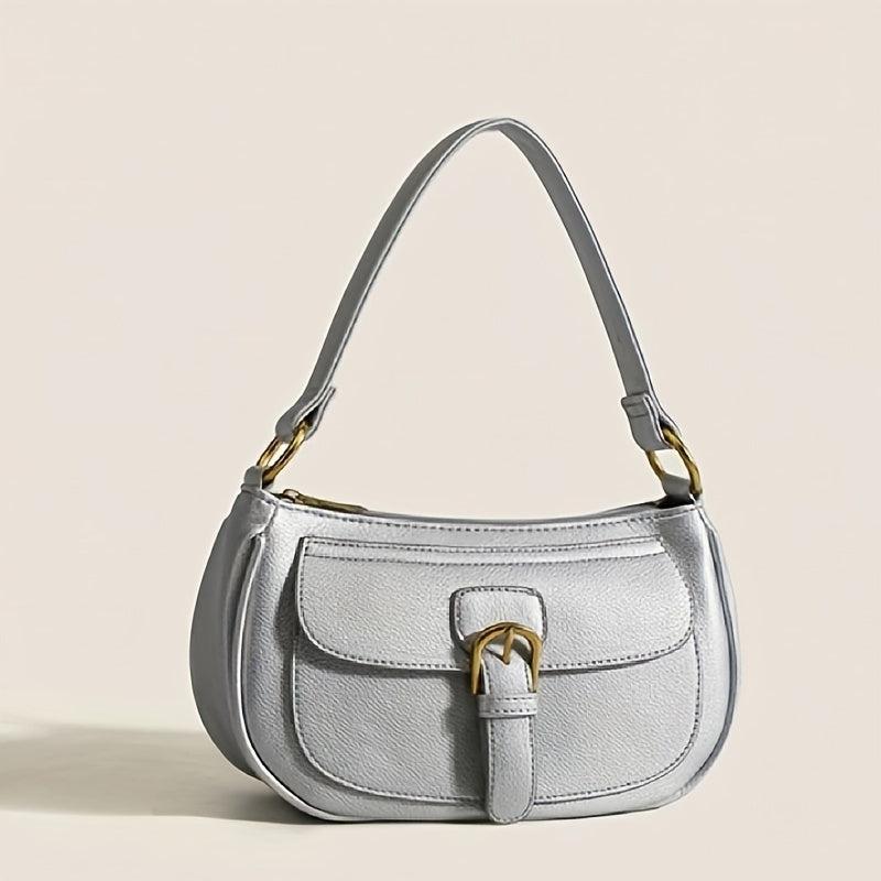 Minimalist Solid Underarm Bag Buckle Decor Baguette Bag