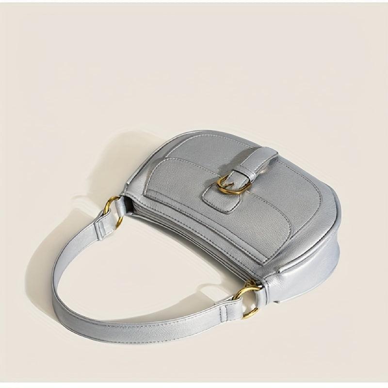 Minimalist Solid Underarm Bag Buckle Decor Baguette Bag