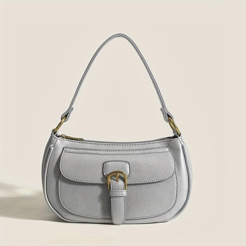 Minimalist Solid Underarm Bag Buckle Decor Baguette Bag