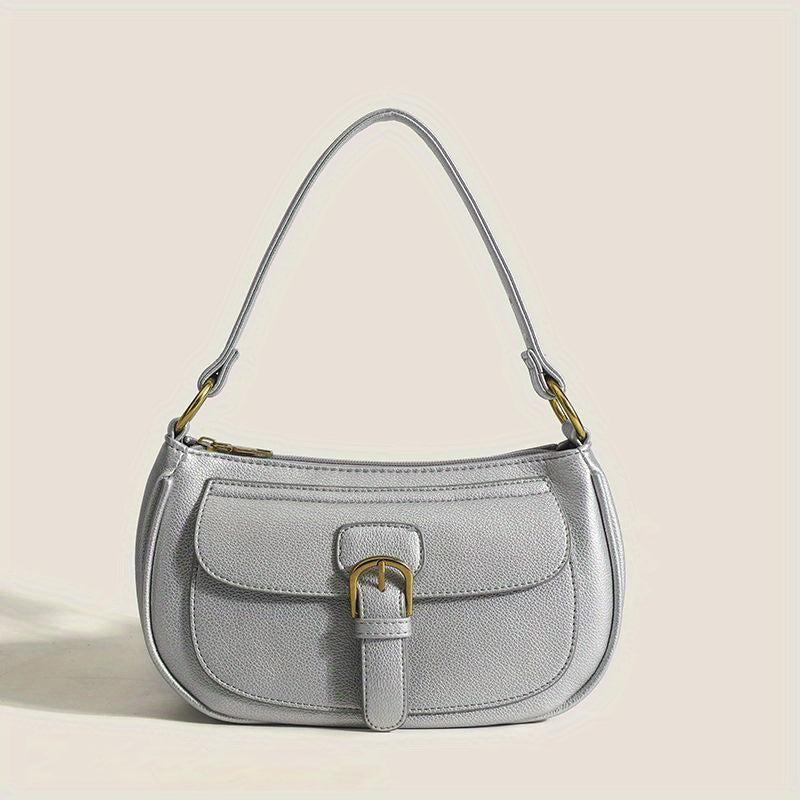 Minimalist Solid Underarm Bag Buckle Decor Baguette Bag