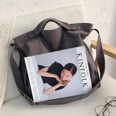 Retro Letter Print Canvas Tote Bag Large Capacity Crossbody Bag