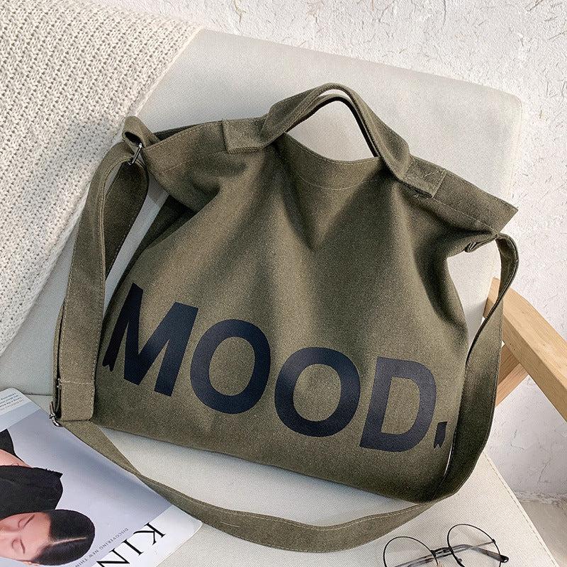 Retro Letter Print Canvas Tote Bag Large Capacity Crossbody Bag
