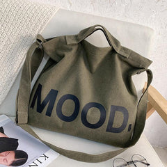 Retro Letter Print Canvas Tote Bag Large Capacity Crossbody Bag