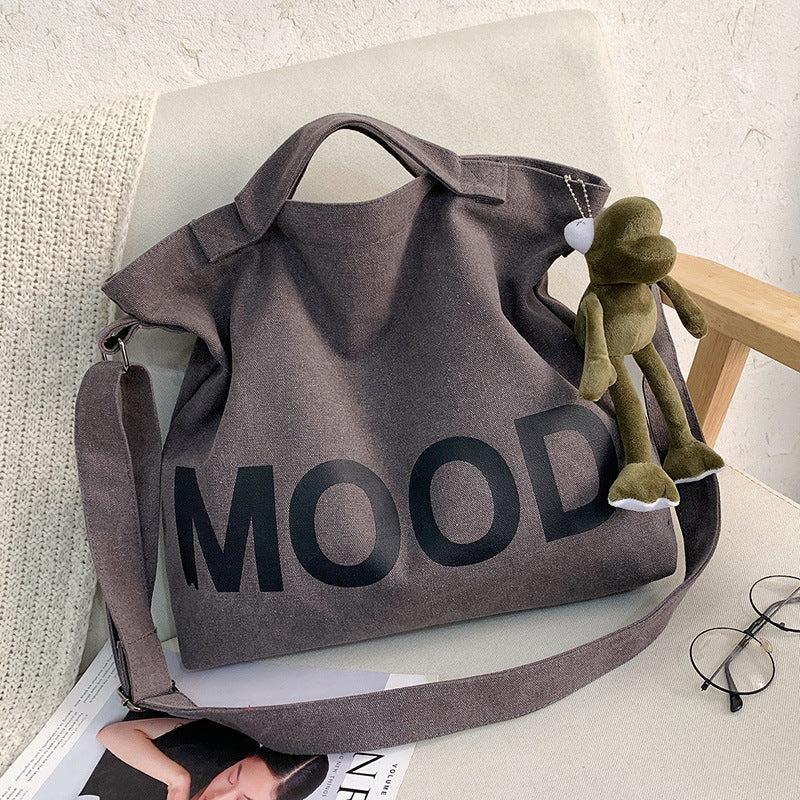 Retro Letter Print Canvas Tote Bag Large Capacity Crossbody Bag