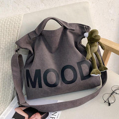 Retro Letter Print Canvas Tote Bag Large Capacity Crossbody Bag