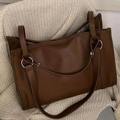 Solid Tote Bag Large Capacity Shoulder Bag PU Leather Laptop Handbag