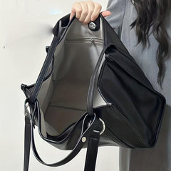 Solid Tote Bag Large Capacity Shoulder Bag PU Leather Laptop Handbag