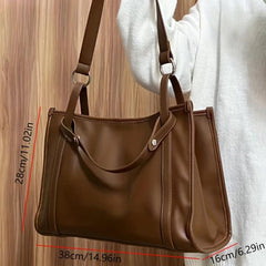 Solid Tote Bag Large Capacity Shoulder Bag PU Leather Laptop Handbag