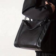 Solid Tote Bag Large Capacity Shoulder Bag PU Leather Laptop Handbag