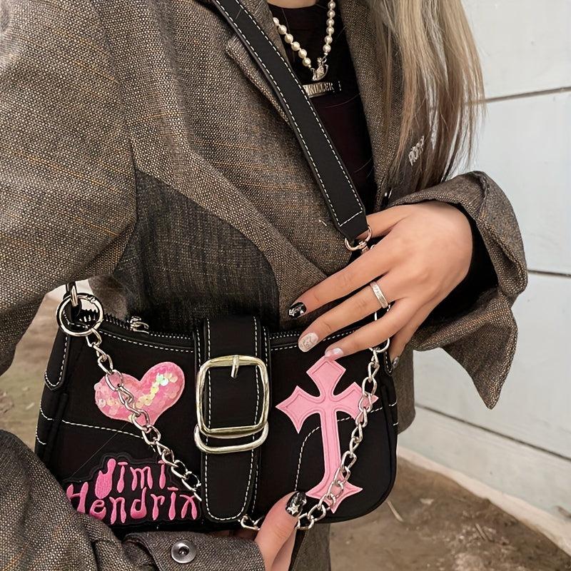 Y2K Chain Decor Crossbody Bag Hot Girls Shoulder Bag