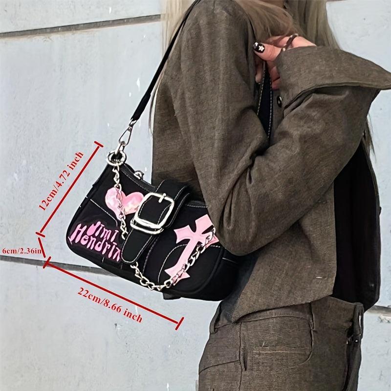 Y2K Chain Decor Crossbody Bag Hot Girls Shoulder Bag