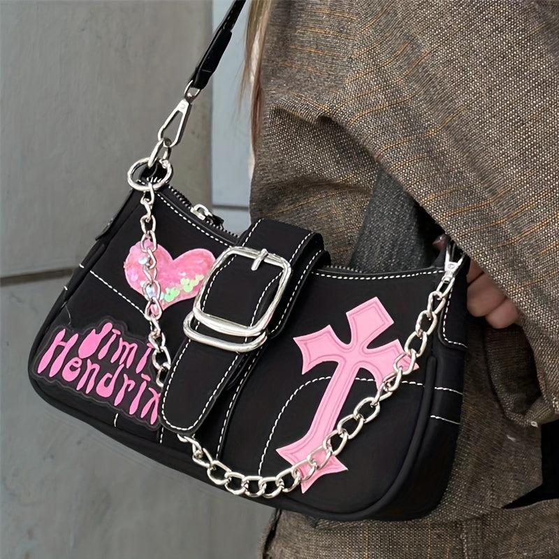 Y2K Chain Decor Crossbody Bag Hot Girls Shoulder Bag
