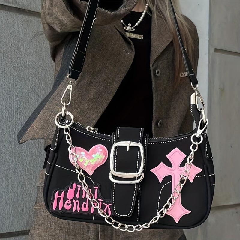 Y2K Chain Decor Crossbody Bag Hot Girls Shoulder Bag