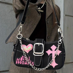 Y2K Chain Decor Crossbody Bag Hot Girls Shoulder Bag