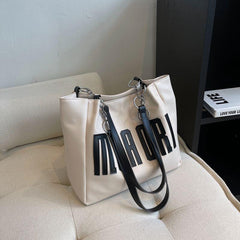 Women's Letter Patched Pattern Bag Tote Shoulder Bag Work Handbag