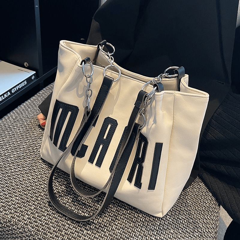 Women's Letter Patched Pattern Bag Tote Shoulder Bag Work Handbag