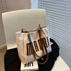 Women's Letter Patched Pattern Bag Tote Shoulder Bag Work Handbag
