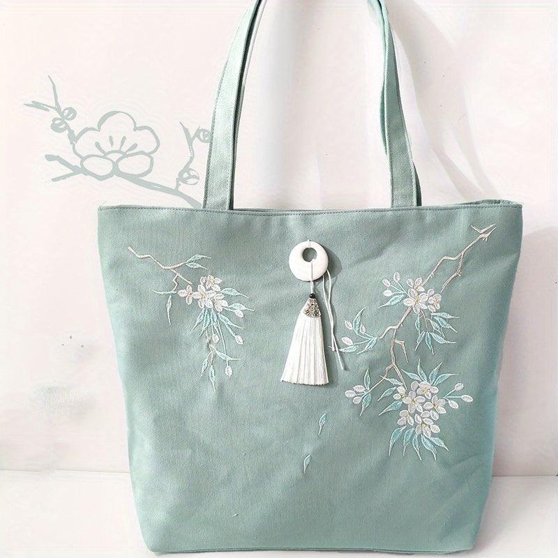 Chinese Style Embroidery Tote Bag Canvas Shoulder Handbag