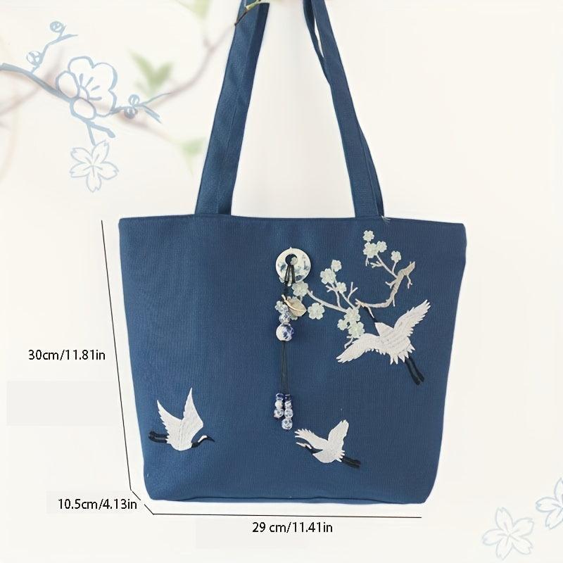 Chinese Style Embroidery Tote Bag Canvas Shoulder Handbag