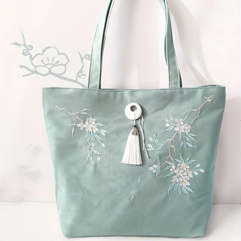 Chinese Style Embroidery Tote Bag Canvas Shoulder Handbag
