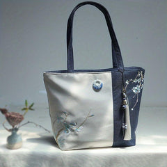 Chinese Style Embroidery Tote Bag Canvas Shoulder Handbag