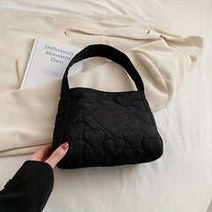 Heart Quilted Tote Bag Shoulder Hobo Bag Women's Casual Handbag