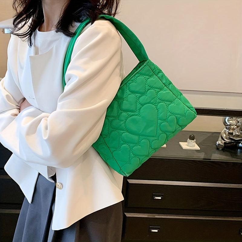 Heart Quilted Tote Bag Shoulder Hobo Bag Women's Casual Handbag