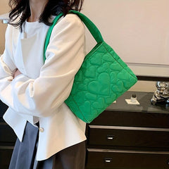 Heart Quilted Tote Bag Shoulder Hobo Bag Women's Casual Handbag