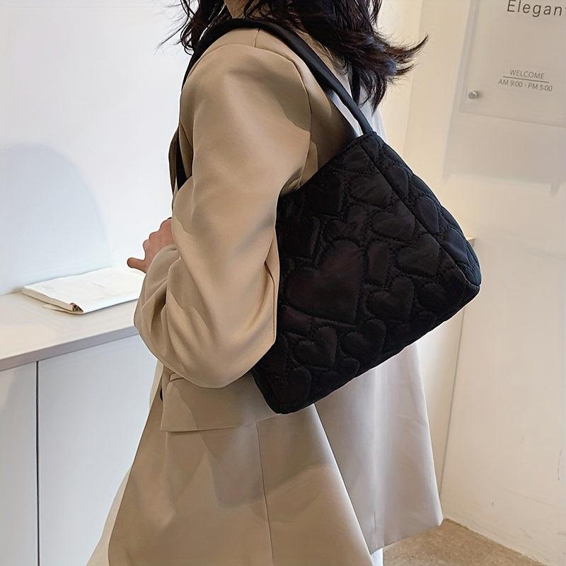 Heart Quilted Tote Bag Shoulder Hobo Bag Women's Casual Handbag