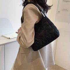 Heart Quilted Tote Bag Shoulder Hobo Bag Women's Casual Handbag