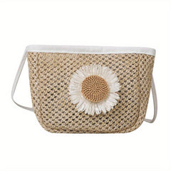 Sunflower Decor Straw Crossbody Bag Boho Style