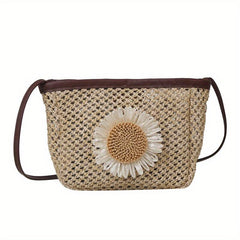 Sunflower Decor Straw Crossbody Bag Boho Style