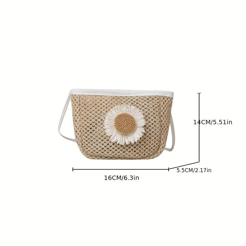 Sunflower Decor Straw Crossbody Bag Boho Style