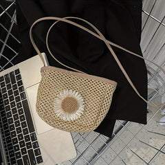 Sunflower Decor Straw Crossbody Bag Boho Style