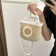 Sunflower Decor Straw Crossbody Bag Boho Style