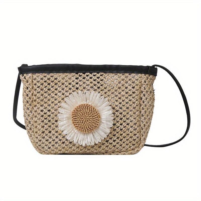Sunflower Decor Straw Crossbody Bag Boho Style